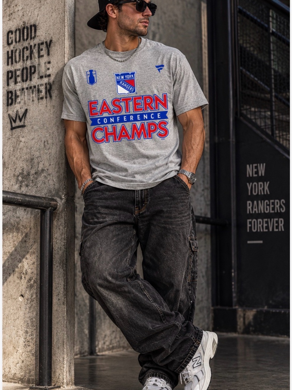 NY Rangers 2024 Eastern Conference Champions Fanatics T-Shirt Gray NWT M
